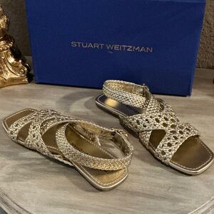 Stuart Weitzman Thea Gold Sandals. NEW with Tags and Box.